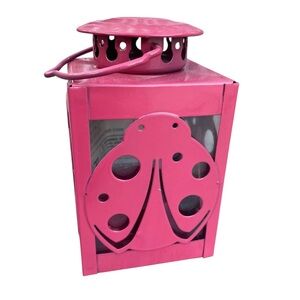 🔴Pink Metal Lantern with Ladybug Design